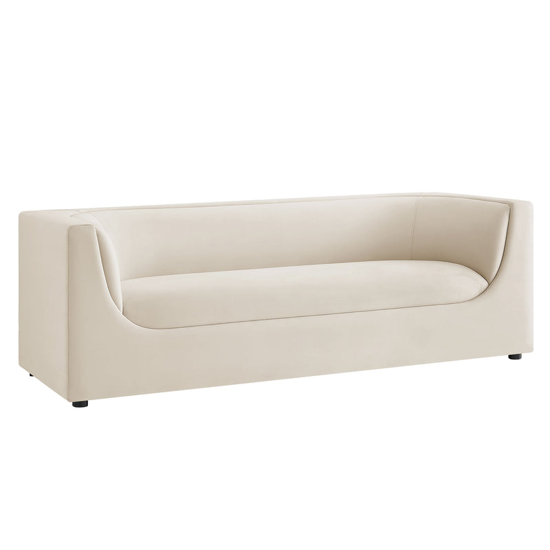 Hilda 86" Curved Back Performance Velvet Sofa in Alabaster