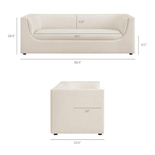 Hilda 86" Curved Back Performance Velvet Sofa in Alabaster