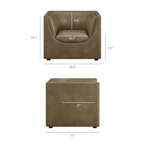 Hilda Curved Back Vegan Leather Armchair in Mushroom