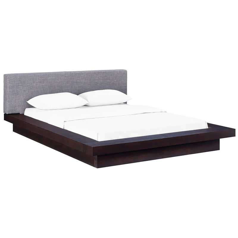 Freja Fabric Queen Platform Bed in Cappuccino Gray