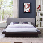 Freja Fabric Queen Platform Bed in Cappuccino Gray