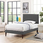 Amaris Fabric Twin Platform Bed with Squared Tapered Legs in Gray