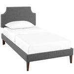 Corene Fabric Twin Platform Bed with Squared Tapered Legs in Gray