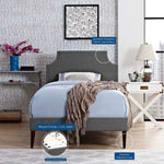 Corene Fabric Twin Platform Bed with Squared Tapered Legs in Gray