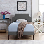 Corene Fabric Twin Platform Bed with Squared Tapered Legs in Gray