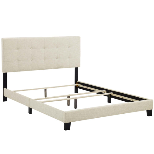Amira Upholstered Fabric Queen Bed in Beige