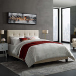 Amira Upholstered Fabric Queen Bed in Beige
