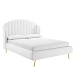 Lana Performance Velvet Queen Wingback Platform Bed in White