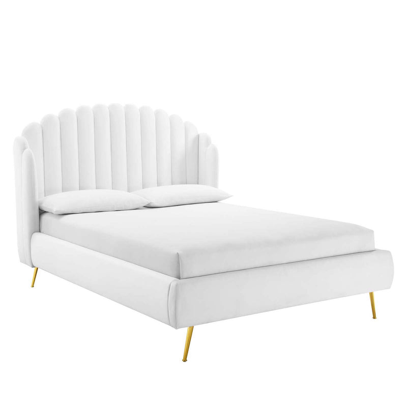 Lana Performance Velvet Queen Wingback Platform Bed in White