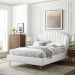 Lana Performance Velvet Queen Wingback Platform Bed in White
