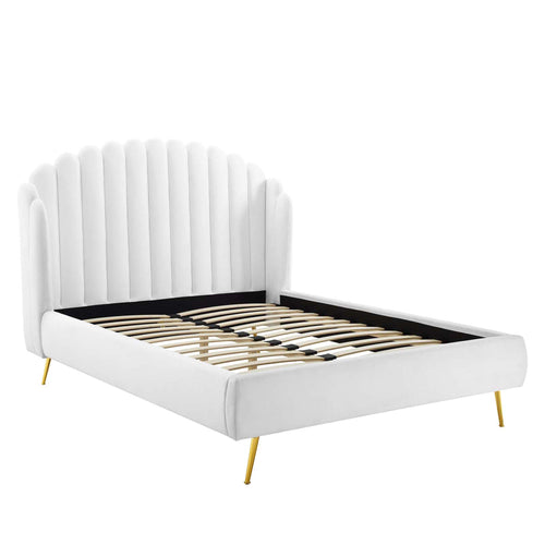 Lana Performance Velvet Queen Wingback Platform Bed in White