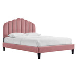 Daisy Tapered Wood Leg Performance Velvet Queen Platform Bed in Dusty Rose