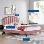 Daisy Tapered Wood Leg Performance Velvet Queen Platform Bed in Dusty Rose