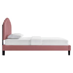 Daisy Tapered Wood Leg Performance Velvet Queen Platform Bed in Dusty Rose