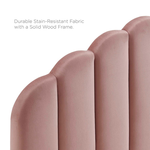 Daisy Tapered Wood Leg Performance Velvet Queen Platform Bed in Dusty Rose