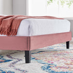 Daisy Tapered Wood Leg Performance Velvet Queen Platform Bed in Dusty Rose