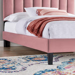 Daisy Tapered Wood Leg Performance Velvet Queen Platform Bed in Dusty Rose