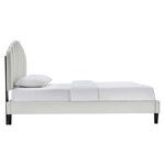 Daisy Tapered Wood Leg Performance Velvet Queen Platform Bed in Light Gray