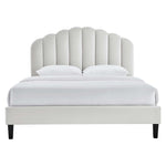 Daisy Tapered Wood Leg Performance Velvet Queen Platform Bed in Light Gray