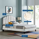 Daisy Tapered Wood Leg Performance Velvet Queen Platform Bed in Light Gray