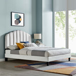 Daisy Tapered Wood Leg Performance Velvet Queen Platform Bed in Light Gray