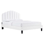 Daisy Tapered Wood Leg Performance Velvet Queen Platform Bed in White