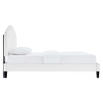 Daisy Tapered Wood Leg Performance Velvet Queen Platform Bed in White