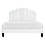 Daisy Tapered Wood Leg Performance Velvet Queen Platform Bed in White