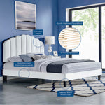 Daisy Tapered Wood Leg Performance Velvet Queen Platform Bed in White