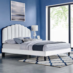 Daisy Tapered Wood Leg Performance Velvet Queen Platform Bed in White