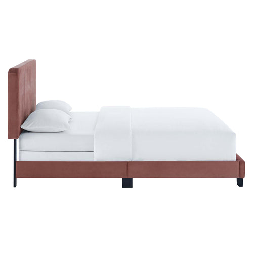 Celine Channel Tufted Performance Velvet Queen Bed in Dusty Rose