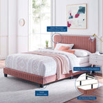 Celine Channel Tufted Performance Velvet Queen Bed in Dusty Rose