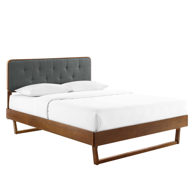 Bridgette Wood Queen Platform Bed With Angular Frame in Walnut Charcoal