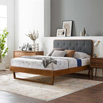 Bridgette Wood Queen Platform Bed With Angular Frame in Walnut Charcoal