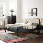 Bridgette Wood Queen Platform Bed With Splayed Legs in Black Beige