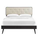 Bridgette Wood Queen Platform Bed With Splayed Legs in Black Beige