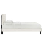 Leah Tapered Wood Leg Chevron Tufted Performance Velvet Queen Platform Bed in White