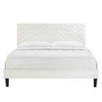 Leah Tapered Wood Leg Chevron Tufted Performance Velvet Queen Platform Bed in White