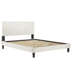 Leah Tapered Wood Leg Chevron Tufted Performance Velvet Queen Platform Bed in White