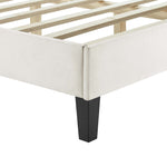 Leah Tapered Wood Leg Chevron Tufted Performance Velvet Queen Platform Bed in White