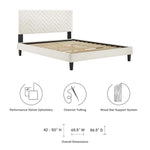 Leah Tapered Wood Leg Chevron Tufted Performance Velvet Queen Platform Bed in White