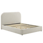 Keynote Upholstered Fabric Curved Queen Platform Bed in Heathered Weave Ivory