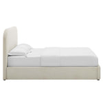 Keynote Upholstered Fabric Curved Queen Platform Bed in Heathered Weave Ivory