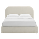 Keynote Upholstered Fabric Curved Queen Platform Bed in Heathered Weave Ivory