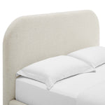 Keynote Upholstered Fabric Curved Queen Platform Bed in Heathered Weave Ivory