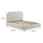 Keynote Upholstered Fabric Curved Queen Platform Bed in Heathered Weave Ivory