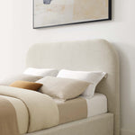 Keynote Upholstered Fabric Curved Queen Platform Bed in Heathered Weave Ivory