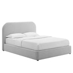 Keynote Upholstered Fabric Curved Queen Platform Bed in Heathered Weave Light Gray