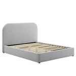 Keynote Upholstered Fabric Curved Queen Platform Bed in Heathered Weave Light Gray