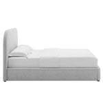 Keynote Upholstered Fabric Curved Queen Platform Bed in Heathered Weave Light Gray